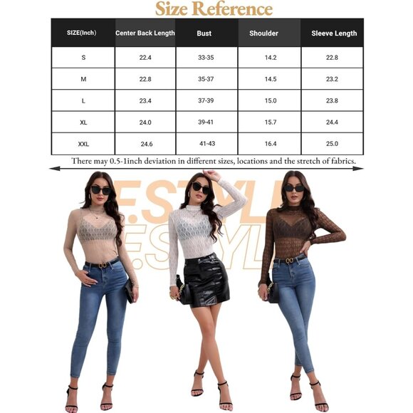 🆕 Women White Long Sleeve Mesh Top Lace Mock Neck See Through Fitted Sexy Out - Picture 7 of 7